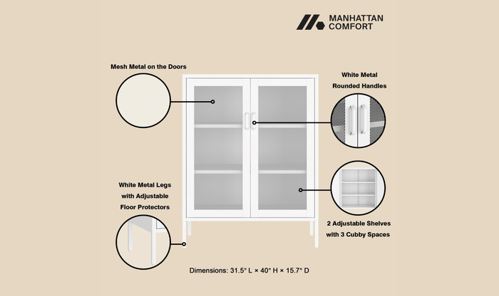 Manhattan Comfort Amelia Metal Accent Cabinet-Jennifer Furniture