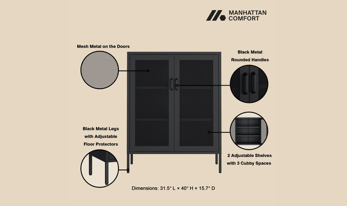 Manhattan Comfort Amelia Metal Accent Cabinet-Jennifer Furniture