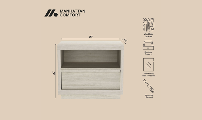 Manhattan Comfort Navis Wooden Nightstand-Jennifer Furniture