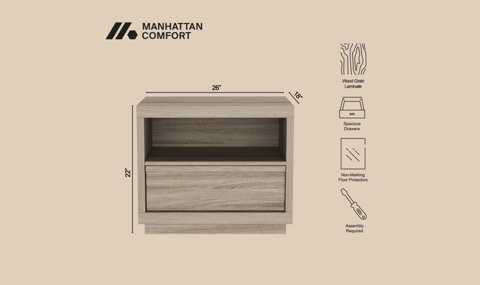 Manhattan Comfort Navis Wooden Nightstand-Jennifer Furniture