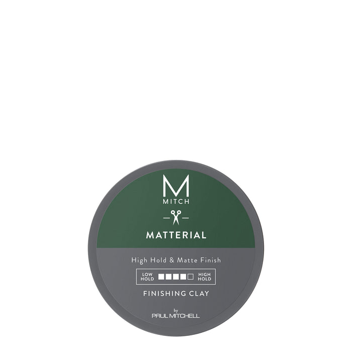 A container of Matterial Finishing Clay with the label showing the product name and the text 'High Hold & Matte Finish'.