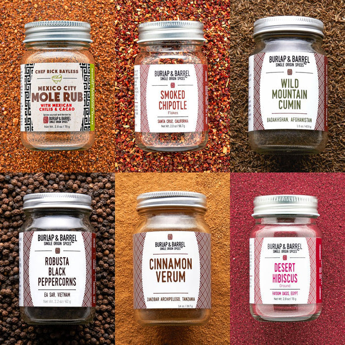 Rick Bayless Essential Spices 6 pack with Burlap & Barrel