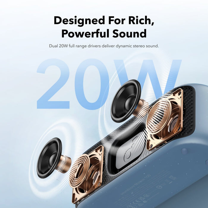 soundcore stereo speaker with dual 20W drivers for rich sound