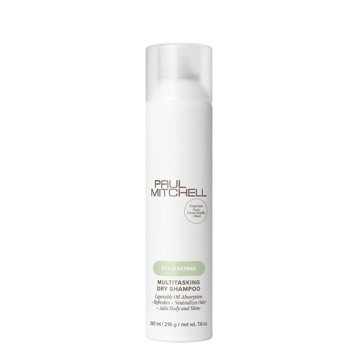 Paul Mitchell Multitasking Dry Shampoo is a layerable dry shampoo that absorbs oil, adds soft body and shine.