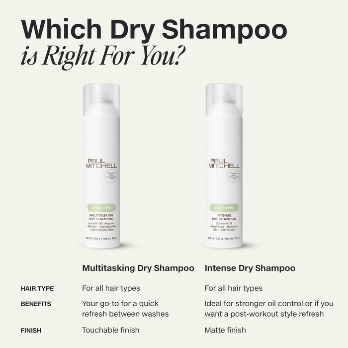 Choose Multitasking Dry Shampoo for a quick refresh and Intense Dry Shampoo for stronger oil control.