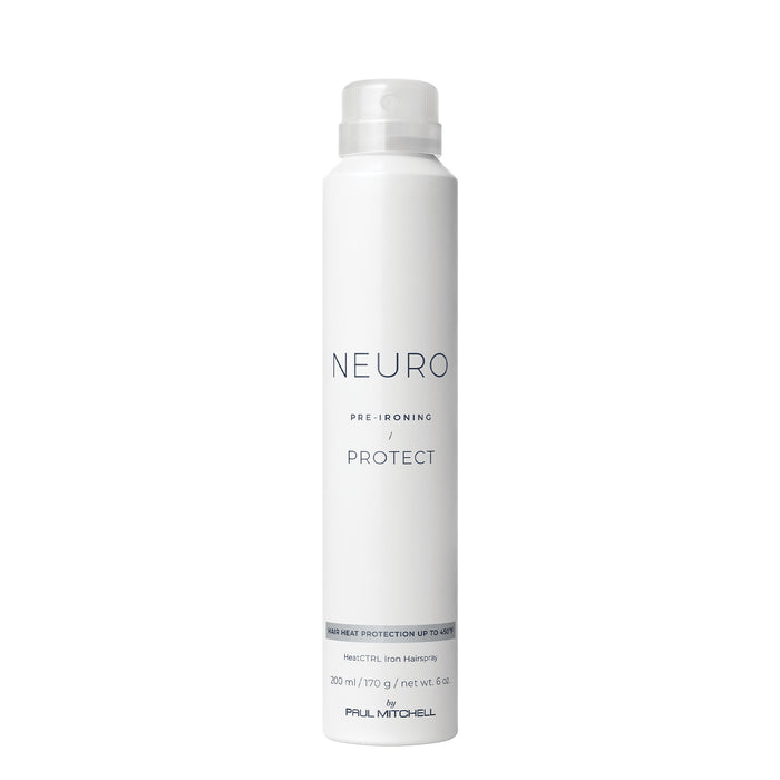 Neuro Protect HeatCTRL Iron Hairspray protects against heat damage with thermal protection up to 450°F for all hair types.
