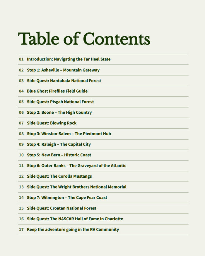 North Carolina RV Travel Guide: Mountain Peaks, Piedmont Hills, and Coastal Tides - 7-Stop Loop Through Asheville, Outer Banks, and Wilmington (101-Page Digital Guide)