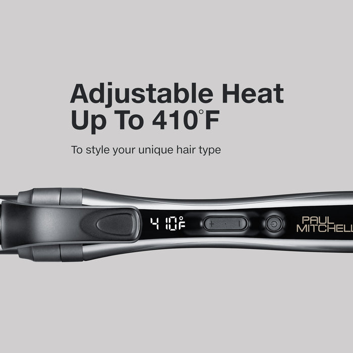 The Paul Mitchell Clipped 3-in-1 Ceramic Interchangeable Curling Iron provides adjustable heat up to 410°F.