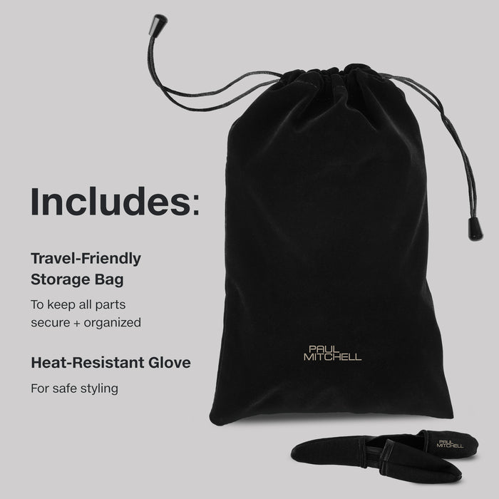The Paul Mitchell 3-in-1 Ceramic Interchangeable Curling Iron comes with a storage bag and heat-resistant glove.