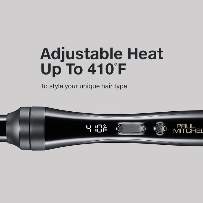 The Paul Mitchell Unclipped 3-in-1 Ceramic Interchangeable Curling Wand provides adjustable heat up to 410°F.