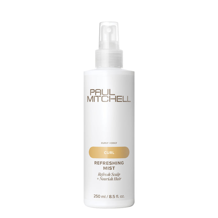 Paul Mitchell Refreshing Mist is a lightweight spray that refreshes the scalp and nourishes hair and curls.