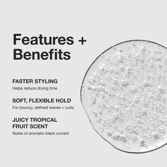 Features and benefits smear infographic for Paul Mitchell Round Trip Defining Serum