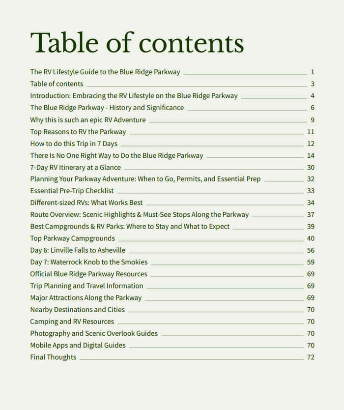 RV Lifestyle Guide to the Blue Ridge Parkway - Virginia and North Carolina RV Travel Guide, PDF Download