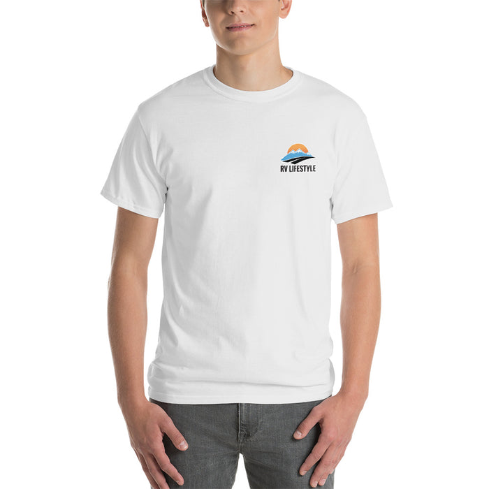 RV Lifestyle on the Front and 330 Rule on the Back! Men and Women Short-Sleeve T-Shirt - White, Black, Navy, Sand, Ash
