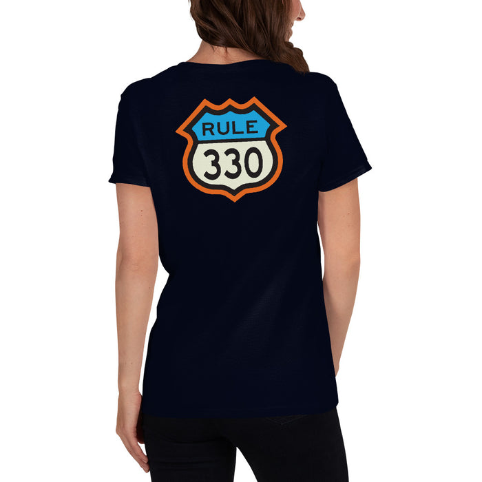 RV Lifestyle on the Front and 330 Rule on the Back! Women's short sleeve T-shirt - Forest Green, Black, Navy, Sport Grey