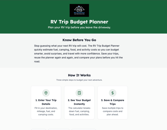 RV Trip Budget Buddy - Web App for RV Travel Expense Tracking and Trip Cost Management, Instant Access