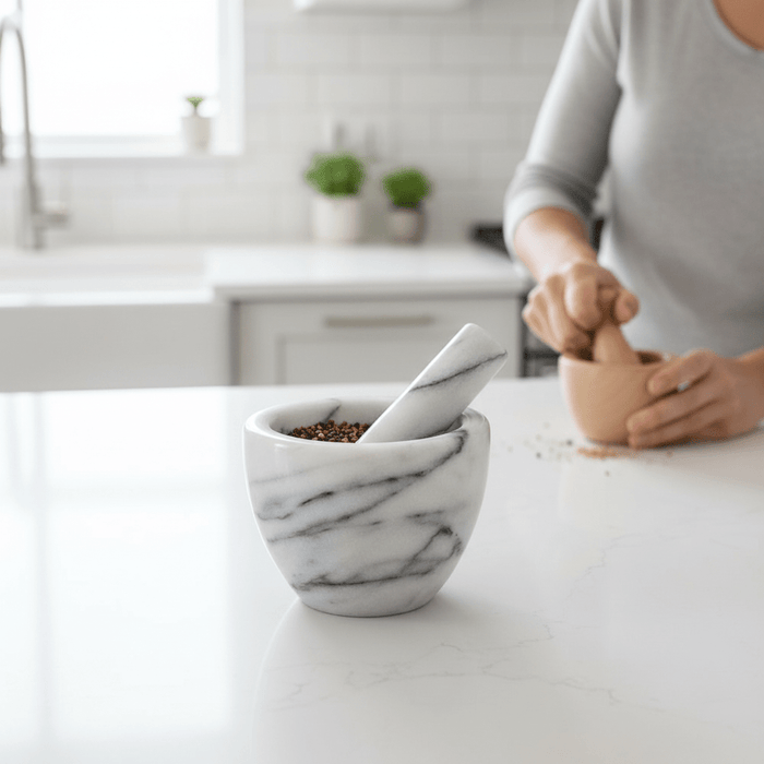 Salerno White Marble Mortar And Pestle
