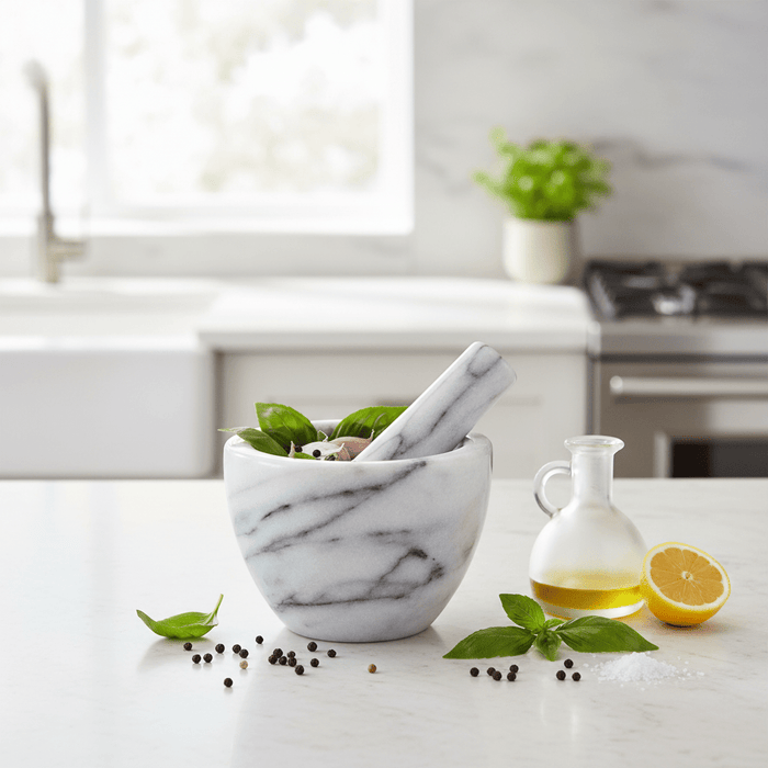 Salerno White Marble Mortar And Pestle