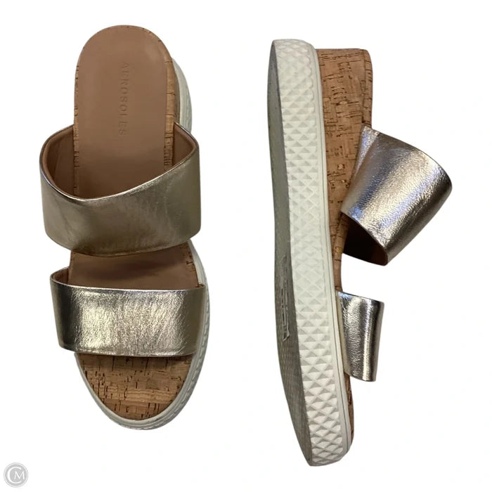 Sandals Heels Wedge By Aerosoles In Gold, Size: 10