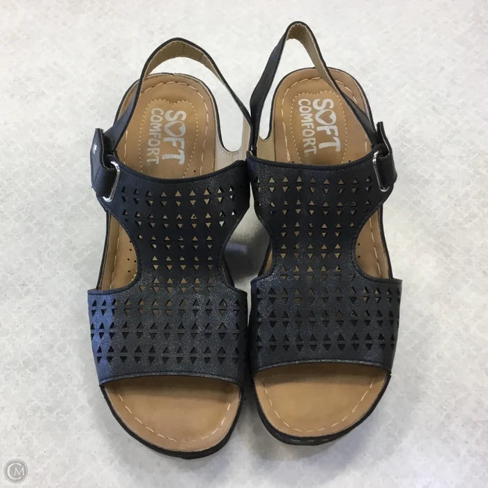 Sandals Heels Wedge By Clothes Mentor In Black, Size: 6
