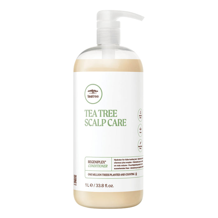 A bottle of Tea Tree Scalp Care Regeniplex Conditioner on a white background