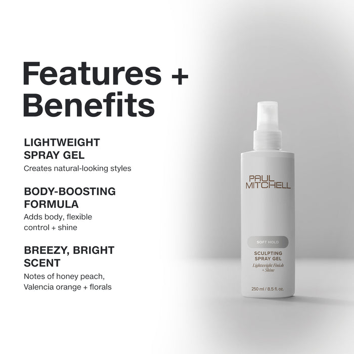 Paul Mitchell Sculpting Spray Gel: lightweight spray formula creates natural-looking styles with a breezy, bright scent.