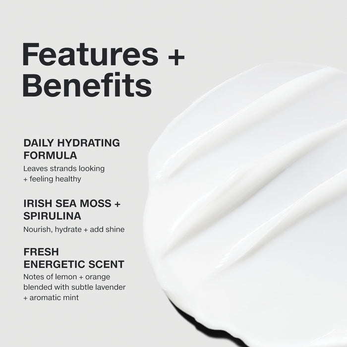 Features and benefits smear infographic for Paul Mitchell Sheer Hydration Conditioner
