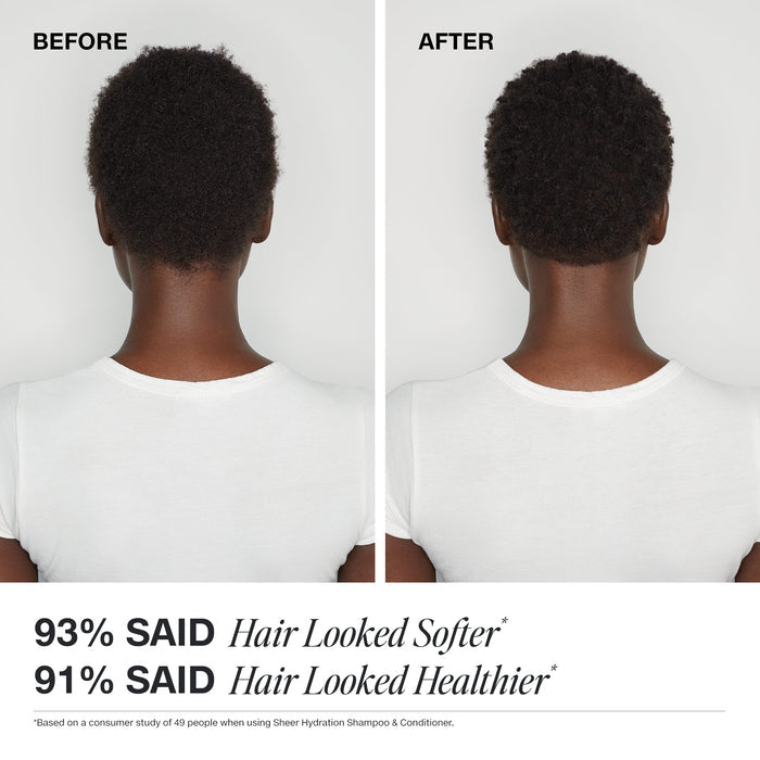 Before and after comparison when using Paul Mitchell Sheer Hydration Shampoo & Conditioner