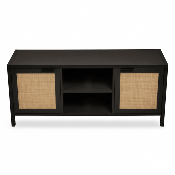 Sherman Black Wood and Rattan Media Unit