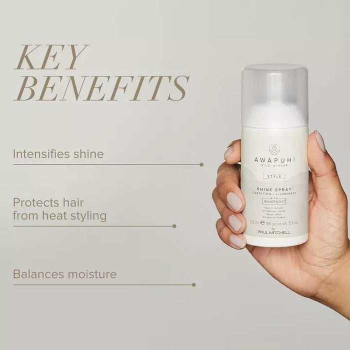 Key benefits infographic for Awapuhi Wild Ginger Shine Spray