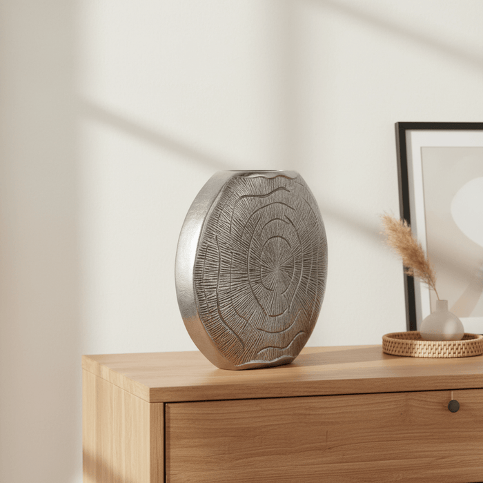 Silva Large Oak Effect Silver Finish Vase
