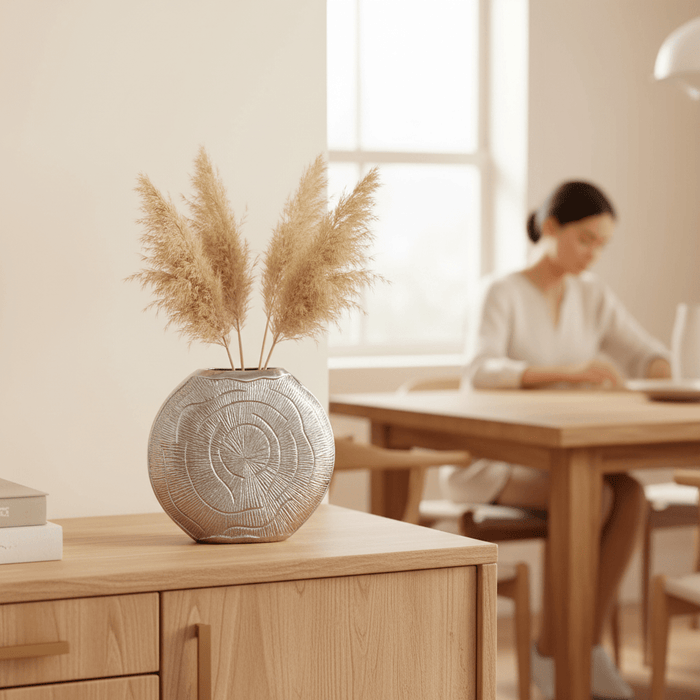 Silva Small Oak Effect Silver Finish Vase