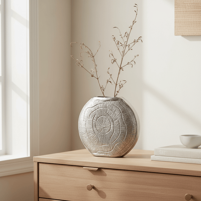 Silva Small Oak Effect Silver Finish Vase