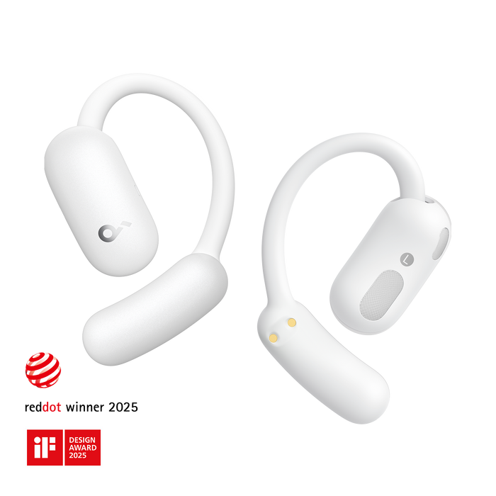 soundcore white open-ear earbuds with design award