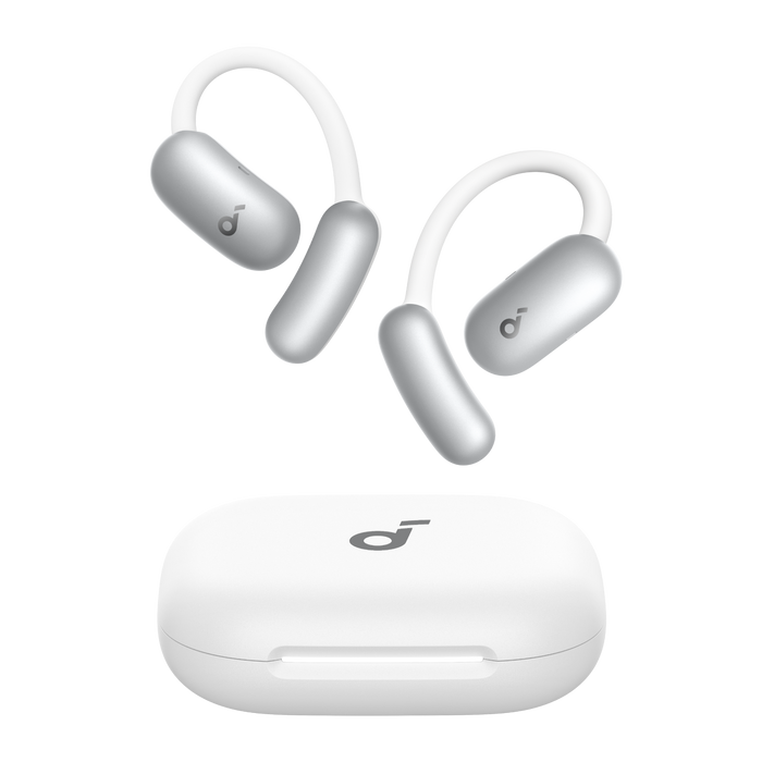 pingsoundcore open-ear earbuds with white charging case