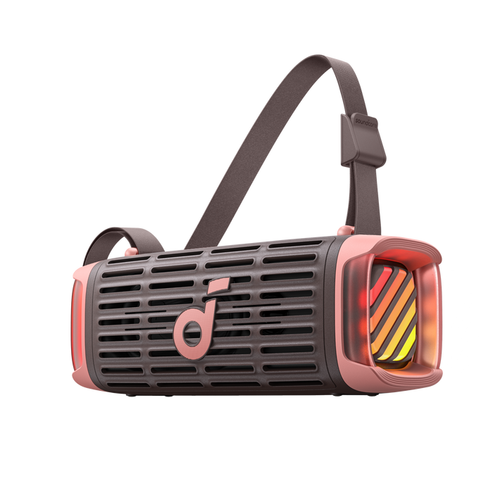soundcore portable speaker with strap and LED light in EN