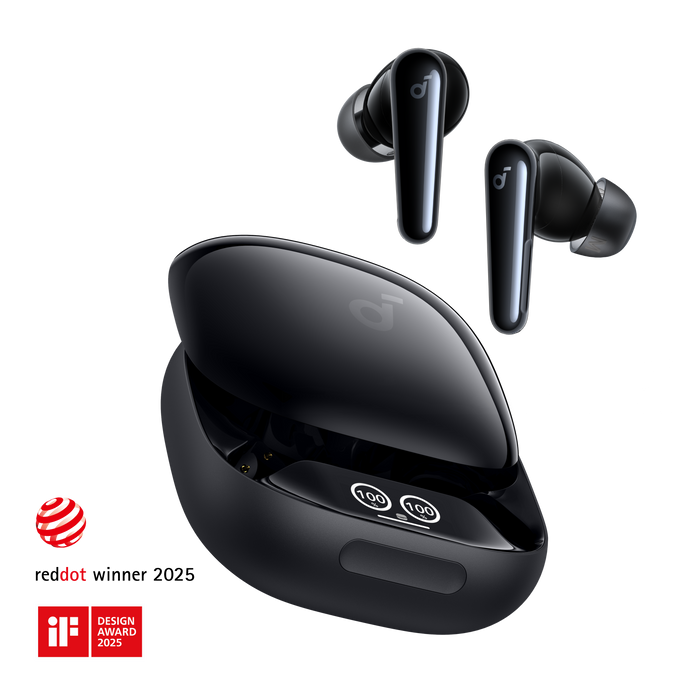 soundcore ANC earbuds with charging case and dual display