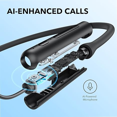 soundcore neckband earphones with AI-powered microphone for enhanced calls