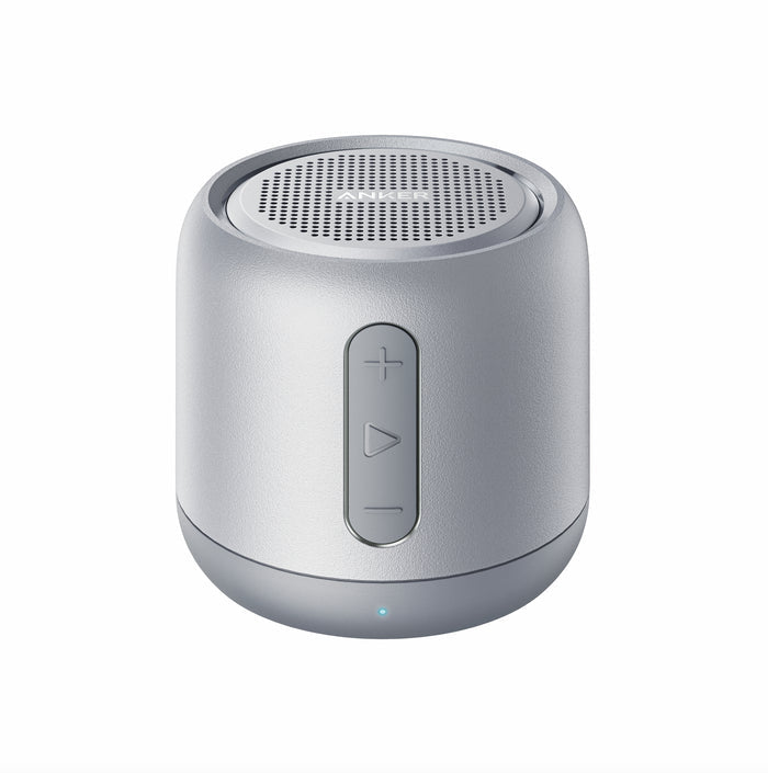 soundcore silver speaker with top control buttons