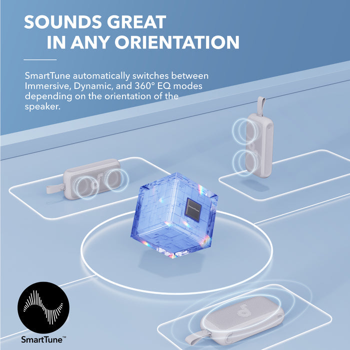 soundcore speaker with SmartTune for immersive EQ modes.