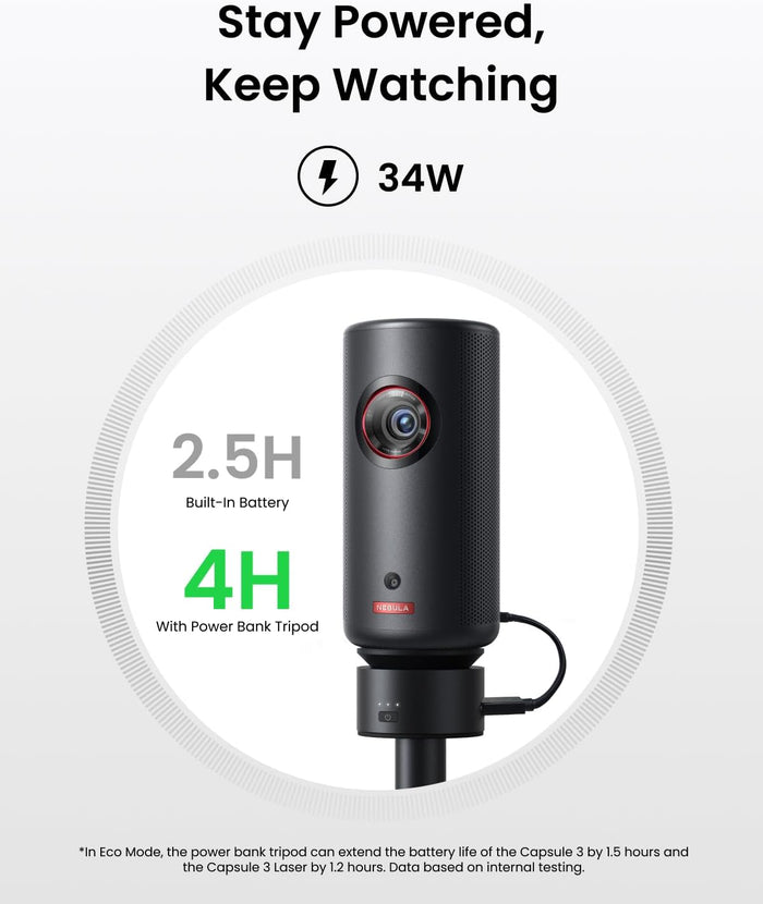 soundcore Nebula Capsule 3 & 3 Laser Power Bank Tripod | Extended Playtime & Adjustable Height
