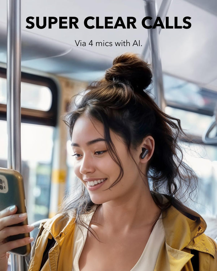 soundcore earbuds with AI-powered 4-mic system for clear calls
