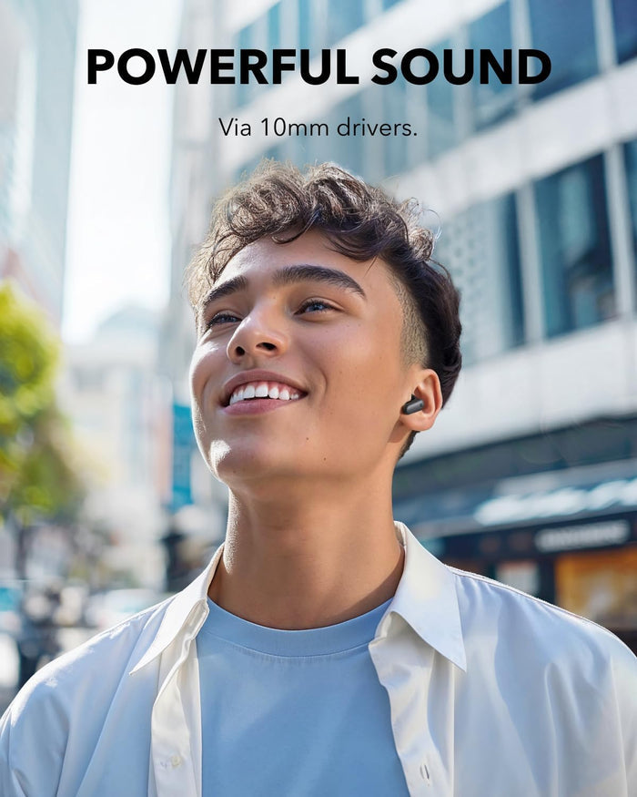soundcore wireless earbuds with 10mm drivers for powerful sound.