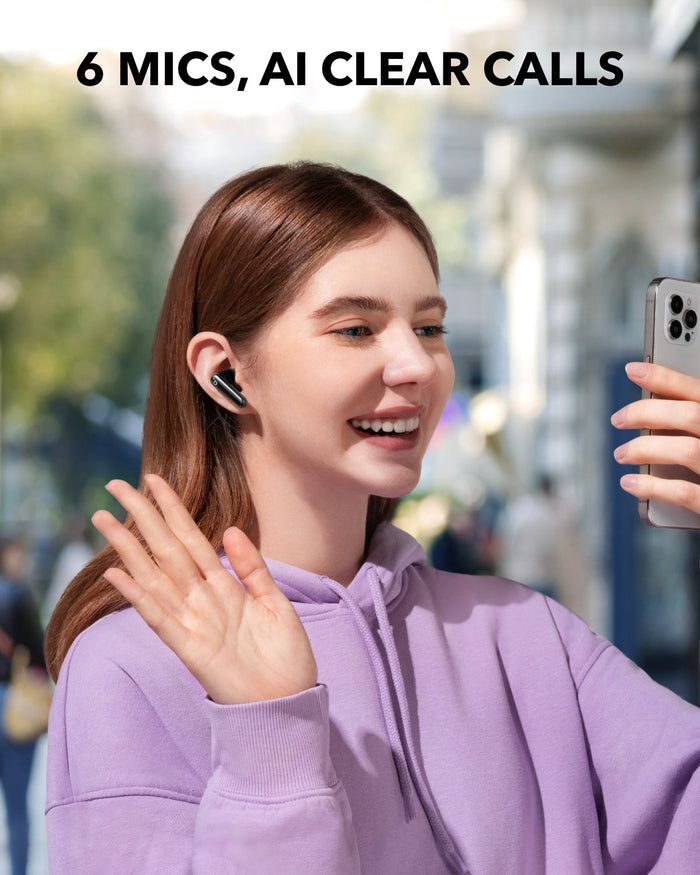 soundcore earbuds with 6 mics for clear AI calls