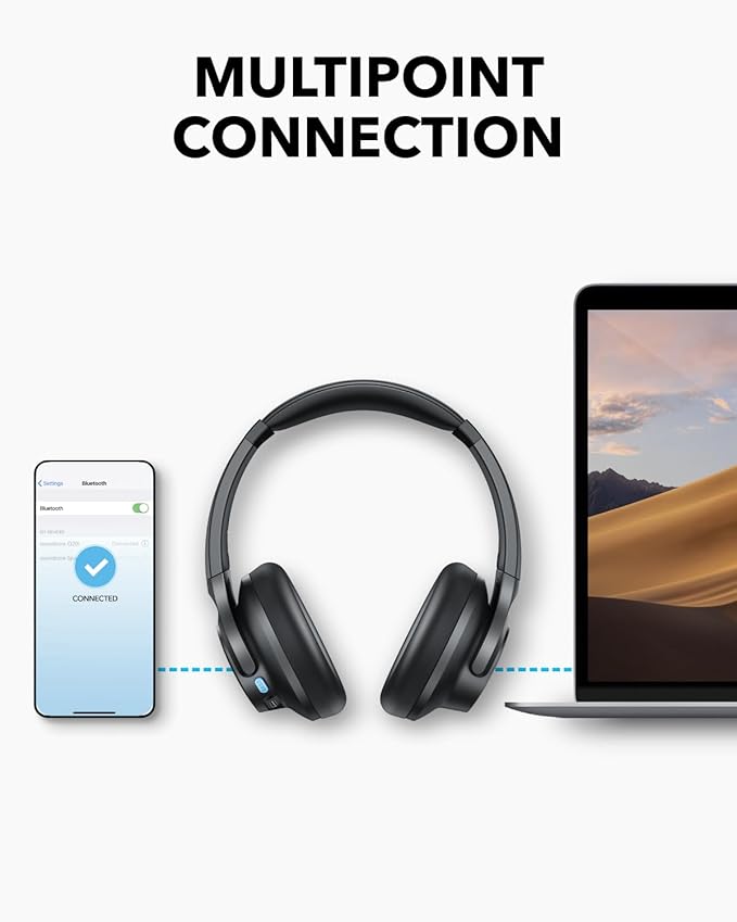soundcore bluetooth headphones with multipoint connection for devices