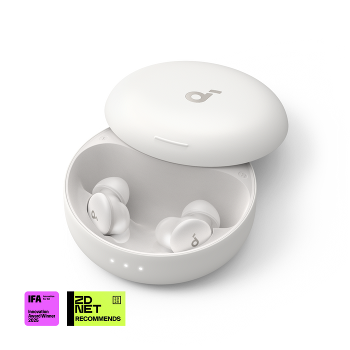 soundcore white sleep earbuds with awards for innovation