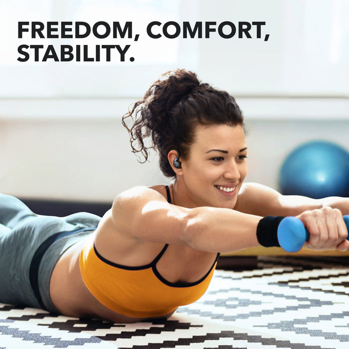 woman working out wearing soundcore earbuds with comfort