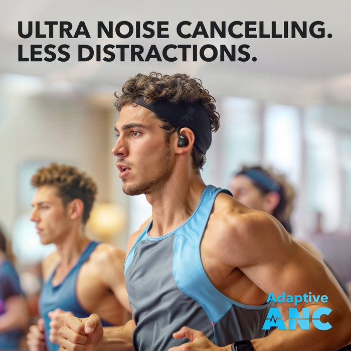 Runner wearing soundcore earbuds with Adaptive ANC feature