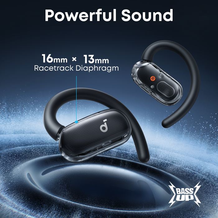 soundcore open-ear earbuds with BassUp technology for powerful sound