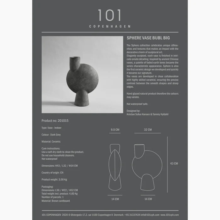 Sphere Vase Bubl - Big, Sphere Dark Grey Vases 101 Copenhagen
